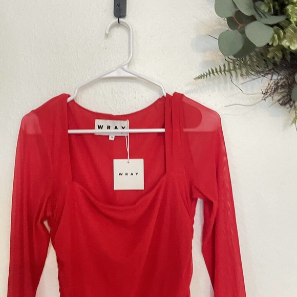 Wray Women's Size Medium Marilis Dress Long Sleeve Red Mesh Bodycon Party - Picture 6 of 9